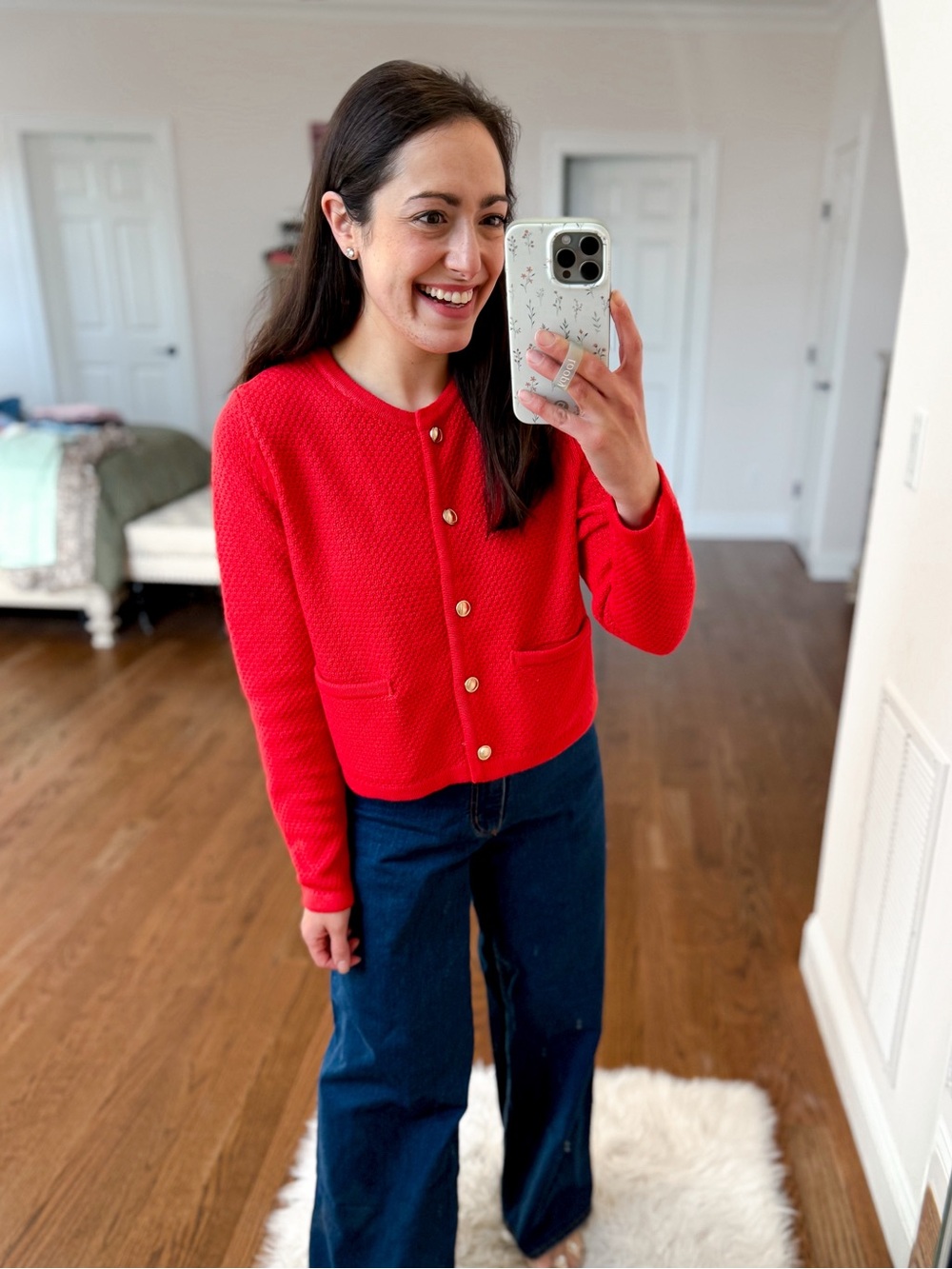 a new day Bright Red Textured Button-Front Cardigan